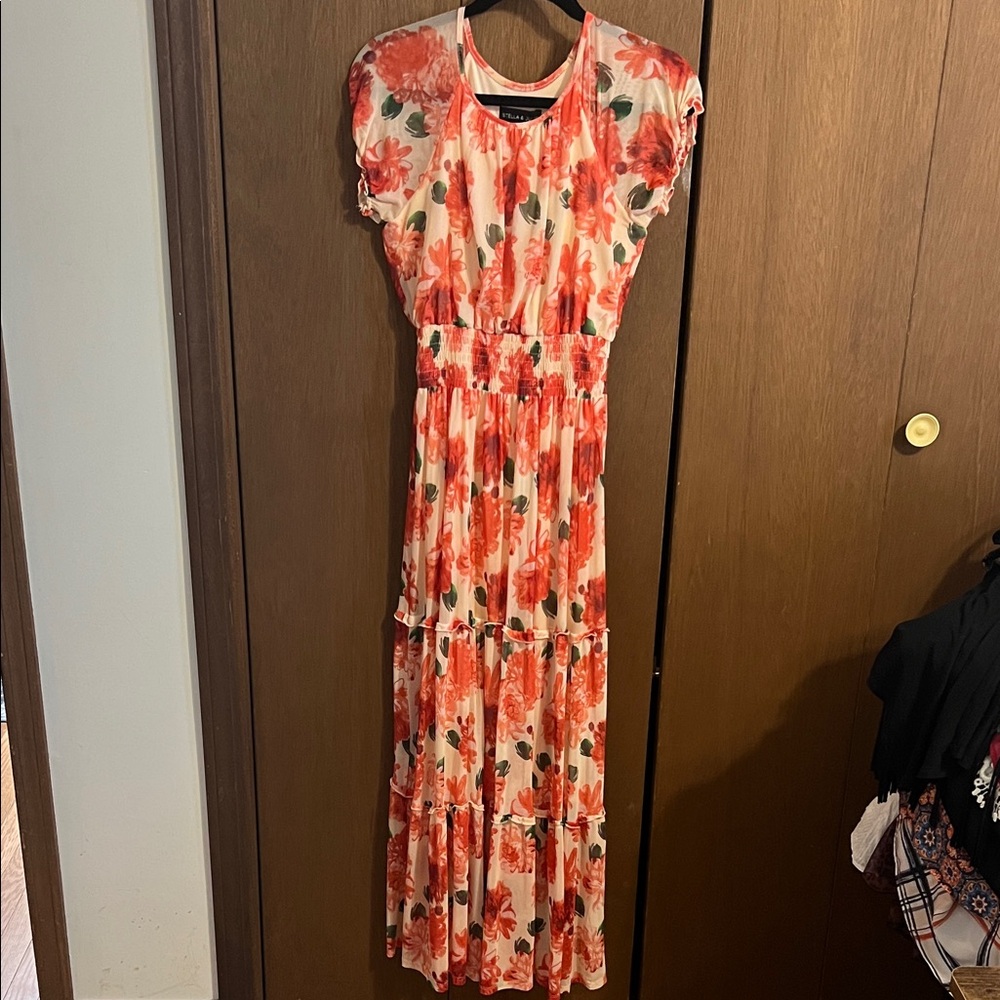 Floral Print Maxi Dress - Red and Green